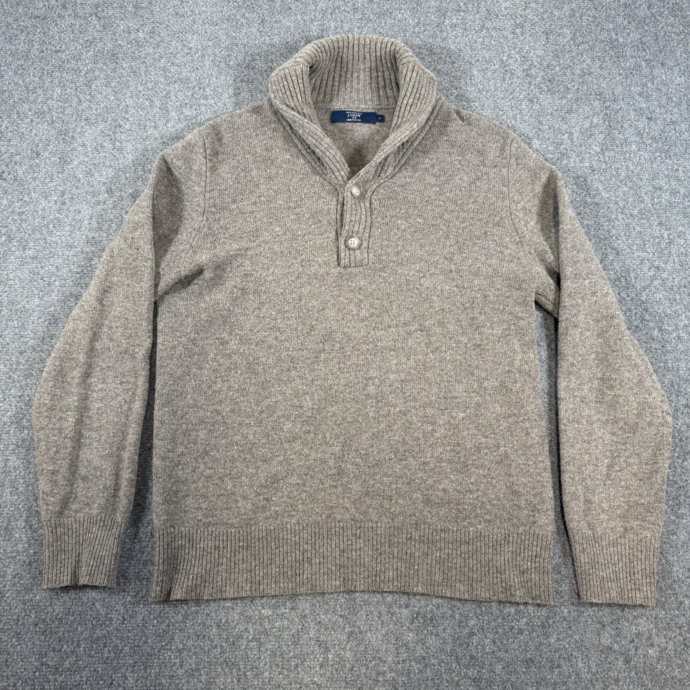 J. Crew Sweater Men's Small‎ Brown Shawl Collar 100% Lambswool Pullover